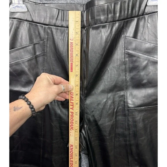 Halston Womens Faux Leather Pants Black High Waisted Elastic Waist Pockets - Picture 6 of 11